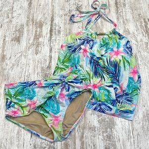 36DDD // Swim by Cacique Hawaiian Floral Print Tankini 2 Piece Bikini Swimsuit